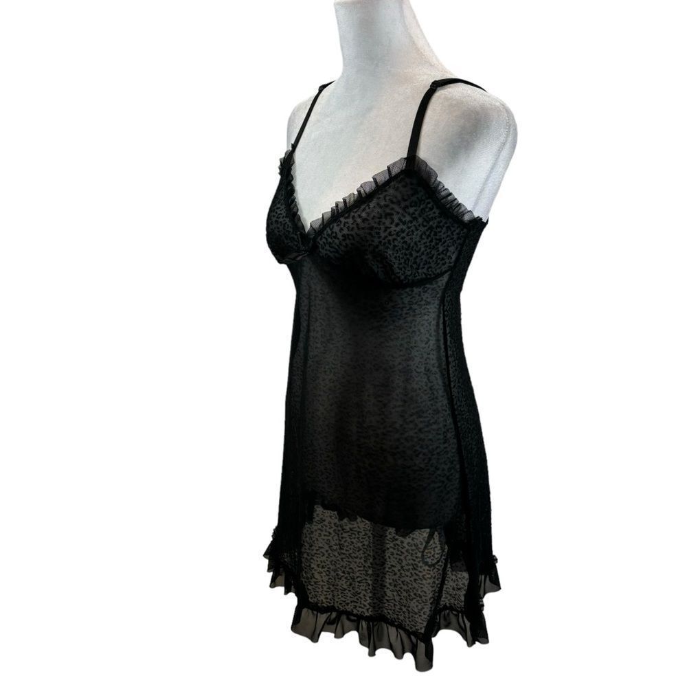 Marilyn Monroe‎ Sheer Black Leopard Print Ruffle Detail Short Nightgown Small